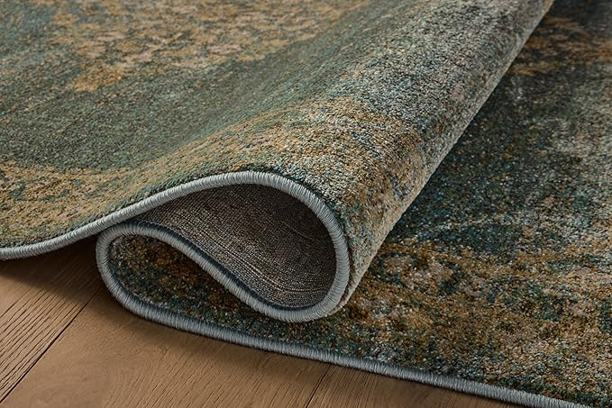 Loloi Magnolia Home by Joanna Gaines Mona Collection MOA-04 Aqua/Wheat 7'-6" x 7'-6" Round Area Rug