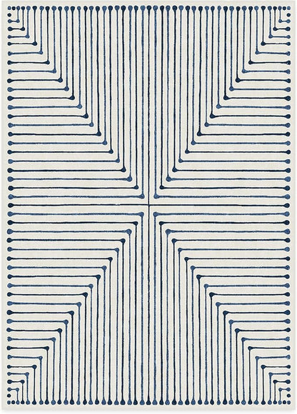 RUGGABLE x Jonathan Adler Machine Washable Modern Area Rug – Inkdrop Slate Blue 10x14, Stain-Resistant, Non-Slip – Large Rugs for Living Room, Bedroom, Hallway, Entryway & Office–with Standard Pad