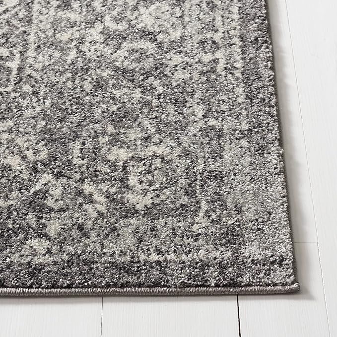 SAFAVIEH Evoke Collection Area Rug - 6'7" Square, Grey & Ivory, Distressed Design, Non-Shedding & Easy to Clean, Ideal for Living Room, Bedroom, Dining Space (EVK256D)