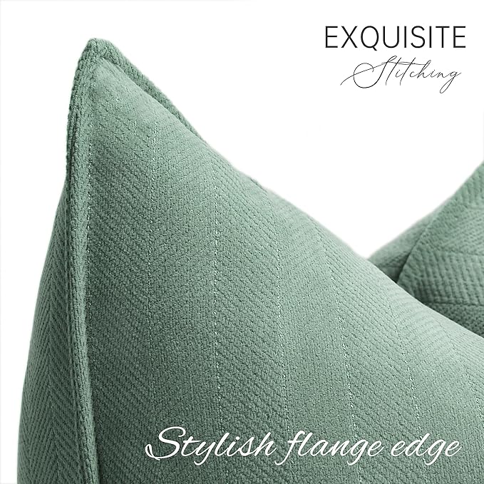 ZWJD Dusty Green Pillow Covers 20x20 Set of 2 Chenille Throw Pillow Covers with Elegant Design Soft and Luxurious Decorative Throw Pillows for Couch, Bed, and Home Decor