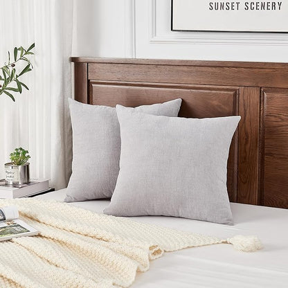 GAWAMAY Decorative Square Throw Pillow Covers 22"x22" Inch Set of 2, Super Soft Chenille Pillows Farmhouse Fall Pillowcase for Living Room Bedroom Sofa Couch Cushion Cover Light Grey 55x55cm