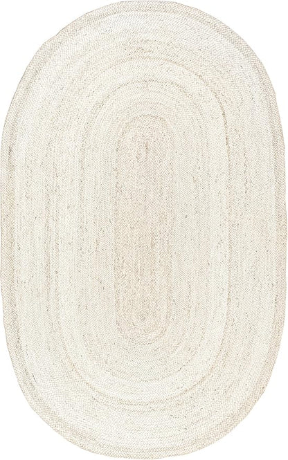 nuLOOM Oval 4x6 Rigo Jute Hand Woven Area Rug, Off White, Solid Farmhouse Design, Natural Fiber, For Bedroom, Living Room, Dining Room, Hallway, Office, Kitchen, Entryway