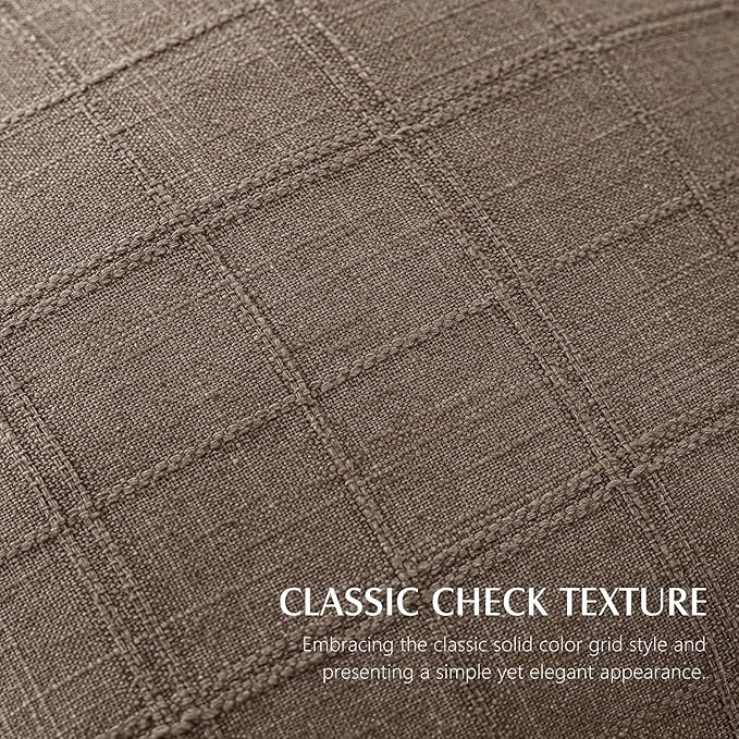 Foindtower Set of 2 Decorative Linen Check Throw Pillow Covers Neutral Farmhouse Vintage Cushion Covers Modern Boho Home Decor for Sofa Chair Couch Bedroom Living Room,24×24 Inch,Taupe Grey
