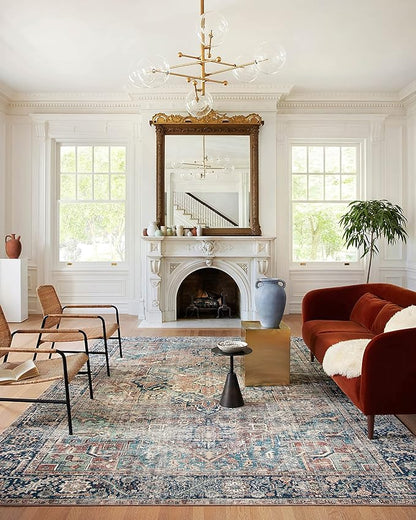 Loloi Margot Collection MAT-02 Terracotta/Lagoon 3'-6" x 5'-6" Accent Rug feat. CloudPile, No-Shed Easy Clean Large Patterned Area Rug for Living Room, Bedroom, Dining Area