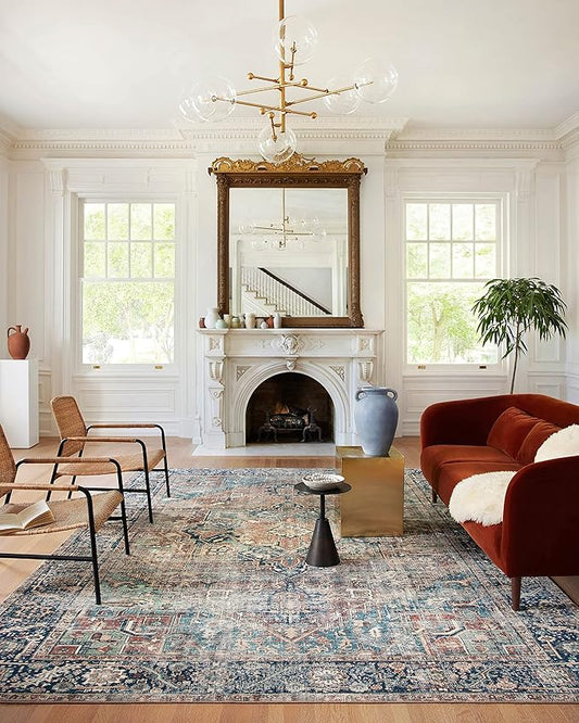 Loloi Margot Collection MAT-02 Terracotta/Lagoon 3'-6" x 5'-6" Accent Rug feat. CloudPile, No-Shed Easy Clean Large Patterned Area Rug for Living Room, Bedroom, Dining Area