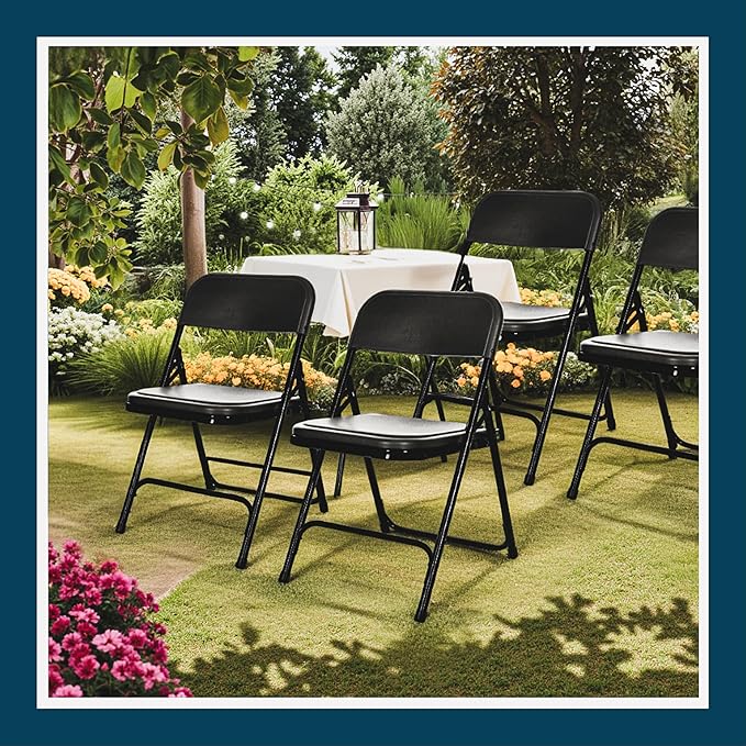 OEF Furnishings OEF800 Series Premium Heavy-Duty Plastic Folding Chairs, Lightweight, Durable Seating for Indoor and Outdoor Use, 500 lb Capacity (4-Pack, Black Plastic with Black Frame)