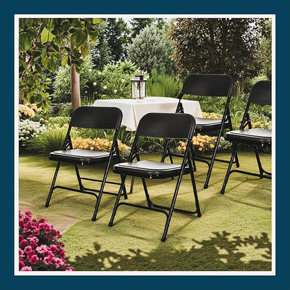 OEF Furnishings OEF800 Series Premium Heavy-Duty Plastic Folding Chairs, Lightweight, Durable Seating for Indoor and Outdoor Use, 500 lb Capacity (4-Pack, Black Plastic with Black Frame)