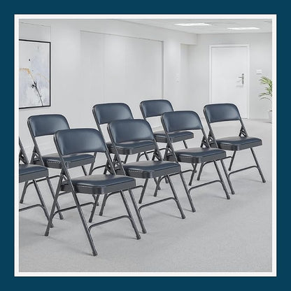OEF Furnishings OEF1200 Series Premium Heavy Duty Vinyl Padded Folding Chairs, Commercial Grade 500 lb Capacity (4-Pack, Midnight Blue)