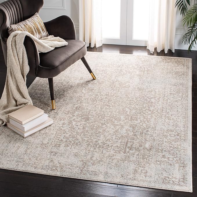 SAFAVIEH Evoke Collection Area Rug - 6'7" x 9', Ivory & Taupe, Distressed Design, Non-Shedding & Easy to Clean, Ideal for Living Room, Bedroom, Dining Space (EVK256E)