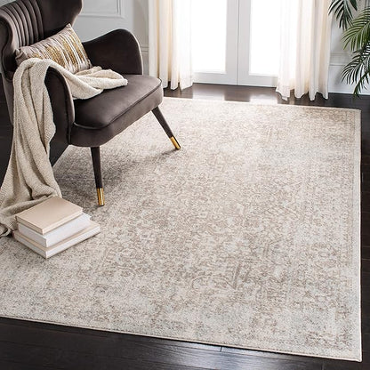 SAFAVIEH Evoke Collection Area Rug - 6'7" Square, Ivory & Taupe, Distressed Design, Non-Shedding & Easy to Clean, Ideal for Living Room, Bedroom, Dining Space (EVK256E)