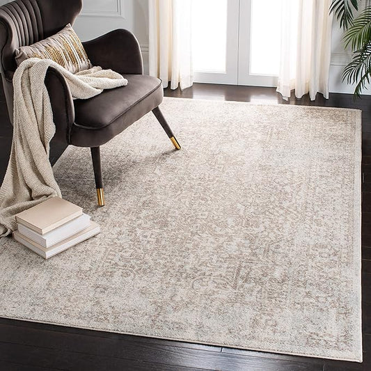 SAFAVIEH Evoke Collection 5'1" x 7'6" Ivory / Taupe EVK256E Oriental Distressed Non-Shedding Living Room Bedroom Area Rug