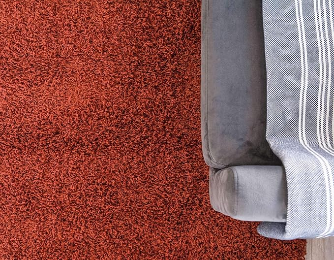 Unique Loom Solid Shag Collection Area Rug (8' x 11' Rectangle, Terracotta)