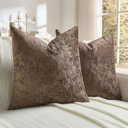 FUTEI Dark Coffee Flannel Throw Pillow Covers 24x24 Inch Set of 2,Soft Dimensional Textured European Cushion Cases,Modern Home Decor for Couch Living Room