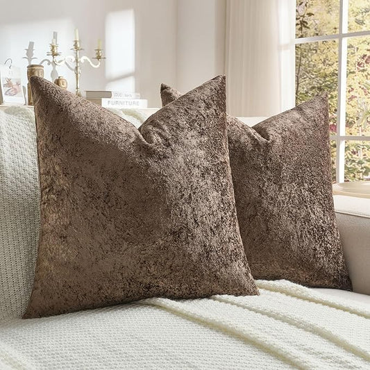 FUTEI Dark Coffee Flannel Throw Pillow Covers 16x16 Inch Set of 2,Soft Dimensional Textured Cushion Cases,Modern Home Decor for Couch Living Room