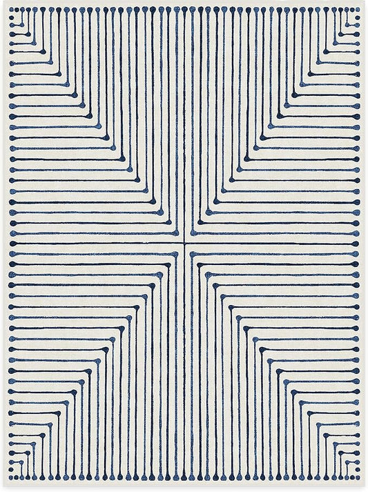 RUGGABLE x Jonathan Adler Machine Washable Modern Area Rug – Inkdrop Slate Blue 9x12, Stain-Resistant, Non-Slip – Large Rugs for Living Room, Bedroom, Hallway, Entryway & Office–with Standard Pad