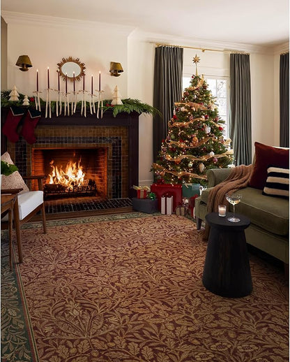 RUGGABLE x Morris & Co Machine Washable Christmas Area Rug – Acorn Amber Red 8x10, Stain-Resistant, Non-Slip – Large Rugs for Living Room, Bedroom, Hallway, Entryway & Office–with Cushioned Pad