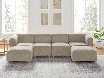 VANOMi Oversized Modular Sectional Sofa, U-Shaped Sectional Couches for Living Room, 6 Seats Modular Sofa with Reversible Chaises, Camel