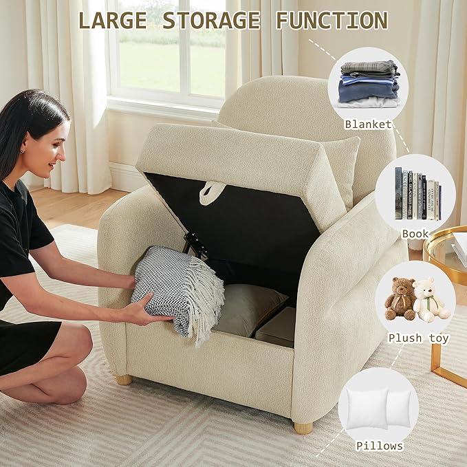 33.5" Accent Chair with Seat Storage Modern Reading Chair Accent Chairs for Living Room Armchair Bedroom,Apartment (Beige, 33.5")