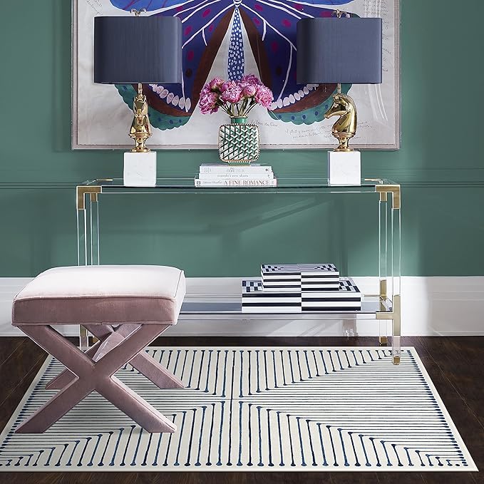 RUGGABLE x Jonathan Adler Machine Washable Modern Area Rug – Inkdrop Slate Blue 3x5, Stain-Resistant, Non-Slip – Small Rugs for Living Room, Bedroom, Hallway, Entryway & Office–with Cushioned Pad
