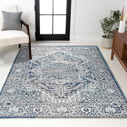 JONATHAN Y Modern Vintage Medallion Navy/Light Gray Indoor Area Rug, 3x5, Country, Floral, Easy-Cleaning for Living Room, Bedroom, Kitchen, Pet Friendly, Non-Shedding (MDP100B-3)