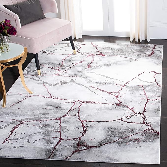 SAFAVIEH Craft Collection Area Rug - 6'7" Square, Grey & Wine, Modern Abstract Design, Non-Shedding & Easy Care, Ideal for High Traffic Areas in Living Room, Bedroom (CFT877S)