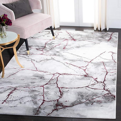 SAFAVIEH Craft Collection Area Rug - 6'7" Square, Grey & Wine, Modern Abstract Design, Non-Shedding & Easy Care, Ideal for High Traffic Areas in Living Room, Bedroom (CFT877S)