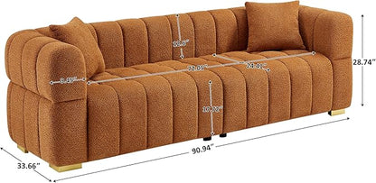 VANOMi Sofa and Chair Set, Modern Deep Seat Couch & Boucle Sofa Chairs, Oversized Upholstered Couch Sets for Living Room, Bedroom, Office, Apartment, Curry (3 Pieces)