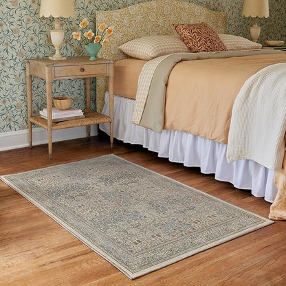 RUGGABLE x Morris & Co Washable Area Rug – Blackthorn Ivory Blue 4x6, Stain-Resistant, Non-Slip – Medium Machine Washable Rugs for Living Room, Bedroom, Hallway, Entryway & Office–with Standard Pad