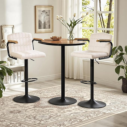 VECELO Bar Stools Set of 2, Adjustable Upholstered Swivel Barstools, Modern Counter Height Bar Stools with Back and Footrest, Island Chairs for Kitchen, Dining Room, Bar