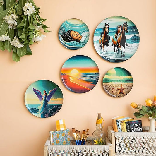 RITUALISTIC Indian Ocean Iron Wall Art Plates – Set of 5 Decorative Plates | Coastal & Cultural Metal Wall Decor | Wall Hanging for Living Room, Bedroom & Home Interiors | Christmas gifts