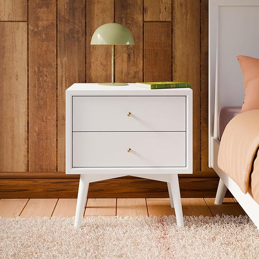 Babyletto Palma Small Nightstand with 2-Drawers - Assembled Modern Bedside Table for Small Spaces - GREENGUARD Gold Certified - Durable Wood Night Stand & Kids Bed Side Table for Bedroom - White