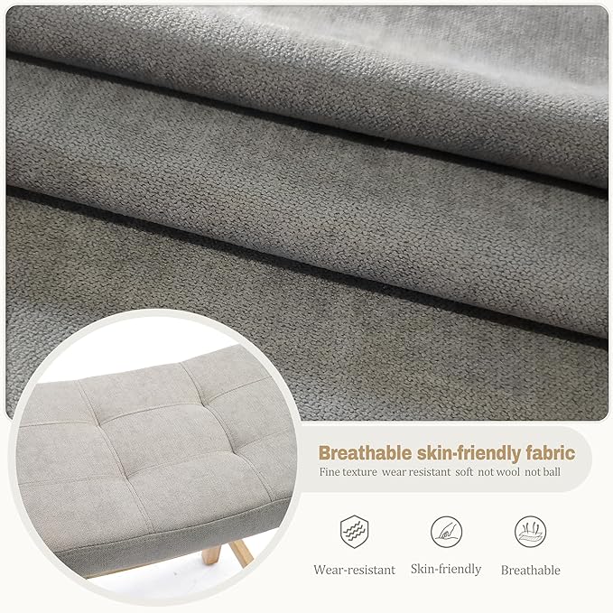 Counter Height Bar Stool for Kitchen Counter Modern Backless Barstool with Upholstered Fabric Seat and Solid Wood Leg Farmhouse 24 inch Bar Chair, Grey + Wood Color, 1pc