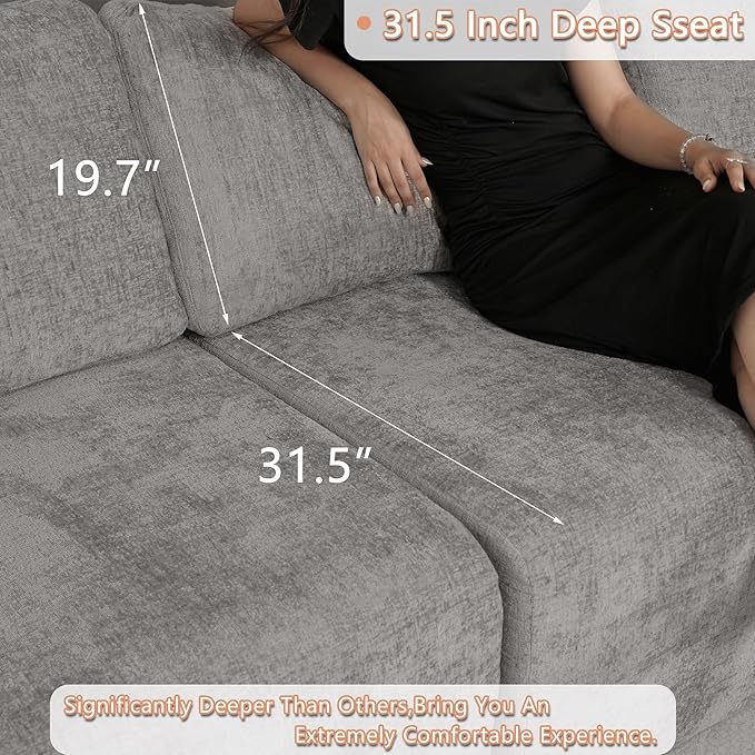EASE MOOSE Boneless Modular Cloud Couch, Oversized L-Shaped Sectional Sofa for Living Room, Extra Large Movable Couches, 6-Deep-Seat Movable Sofas for Bedroom, Apartment, Chenille (Light Grey)