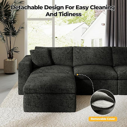 108.3" Cloud Sectional Couches for Living Room, L-Shape Couch with Ottoman, 3 Seater Modular Sectional Sofa with Deep Seats for Bedroom Office