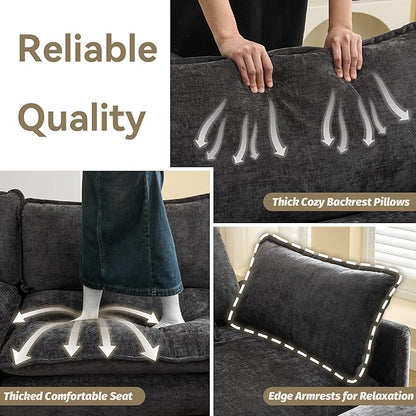 111'' Sectional Cloud Deep Seat Couch, Oversized Chenille U Shaped Sectional Sofa for Living Room Set, Comfy Upholstered Modular 5-Seats Sectional Sofa Couch with 2 Movable Ottoman, Dark Grey