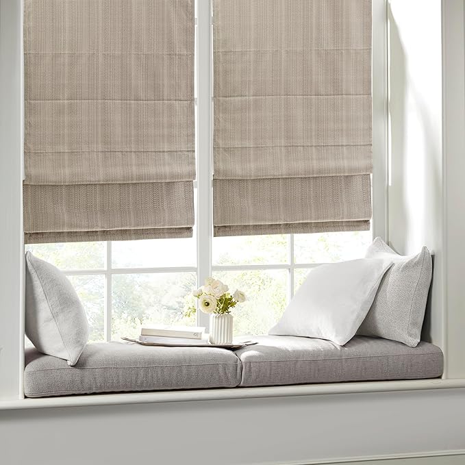 Madison Park Galen Cordless Roman Shade, 23"W x 64"H, Sheen Taupe – Room Darkening, Thermal Insulated, Energy Efficient Window Blind with Subtle Sheen Basketweave Fabric for Privacy