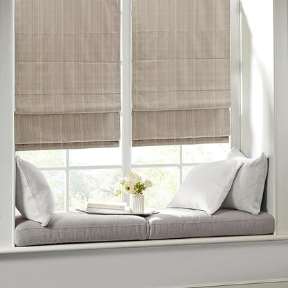 Madison Park Galen Cordless Roman Shade, 29"W x 64"H, Sheen Taupe – Room Darkening, Thermal Insulated, Energy Efficient Window Blind with Subtle Sheen Basketweave Fabric for Privacy