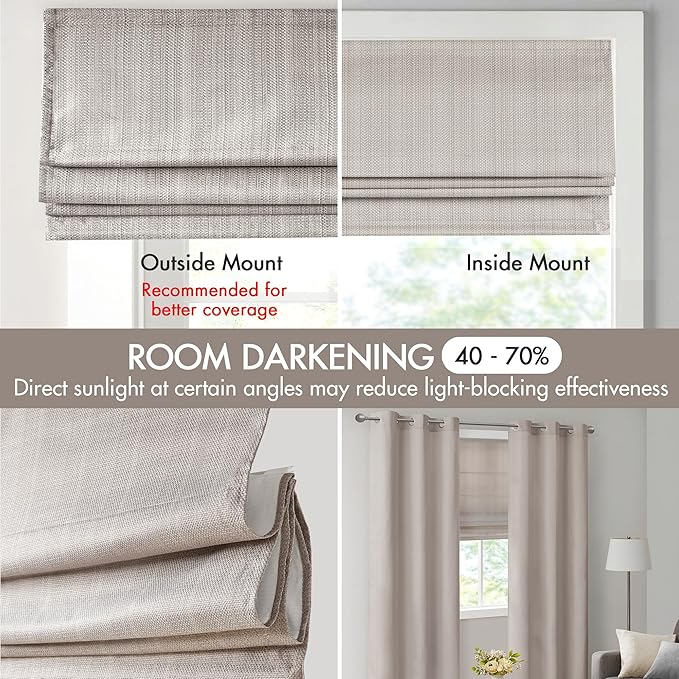 Madison Park Galen Cordless Roman Shade, 31"W x 64"H, Sheen Taupe – Room Darkening, Thermal Insulated, Energy Efficient Window Blind with Subtle Sheen Basketweave Fabric for Privacy
