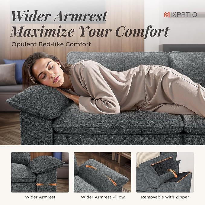 157-Inch U Shaped Sectional Sofa with Cloud Cushions, Deep Seat Modular Couch Set w/ 6 Seats & 2 Ottomans, Removable Arms, Plush Chenille Upholstery for Living Room, Apartment - Cyan