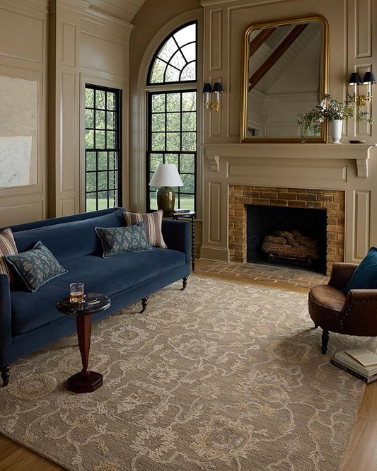 Loloi Chris Loves Julia Dorothea Collection DRT-01 Oak/Natural 3'-6" x 5'-6" Accent Rug Wool Neutral Floral Living Room Bedroom Carpet