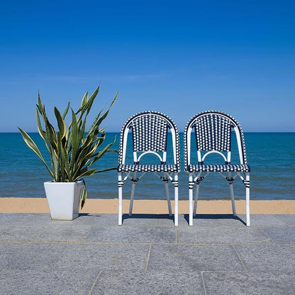 SAFAVIEH Outdoor Collection California Navy/White/White Bistro Side Chair Set of 2 (Fully Assembled)