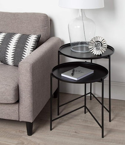 Kate and Laurel Ulani Set of 2 Nested Round Metal End Tables, Black