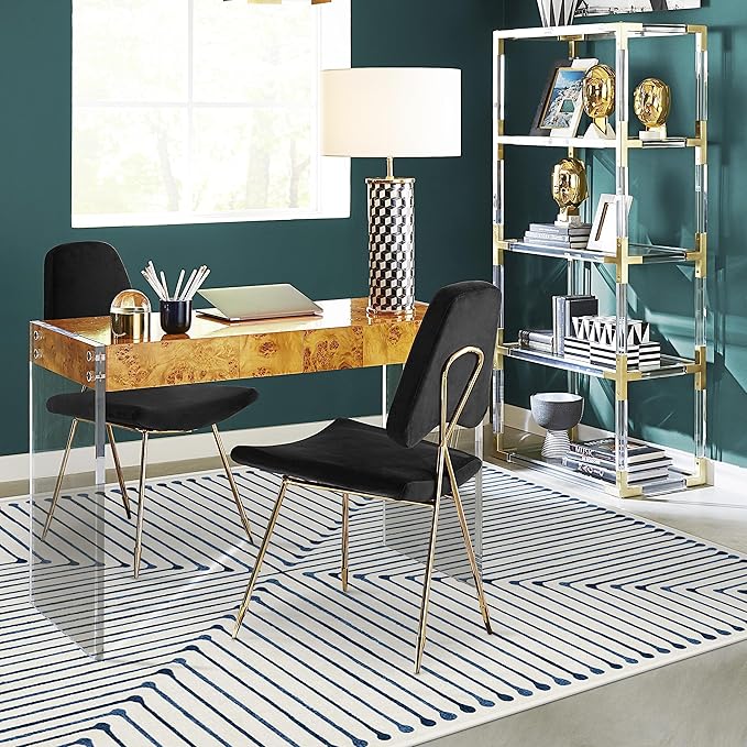 RUGGABLE x Jonathan Adler Machine Washable Modern Area Rug – Inkdrop Slate Blue 6x9, Stain-Resistant, Non-Slip – Medium Rugs for Living Room, Bedroom, Hallway, Entryway & Office–with Standard Pad