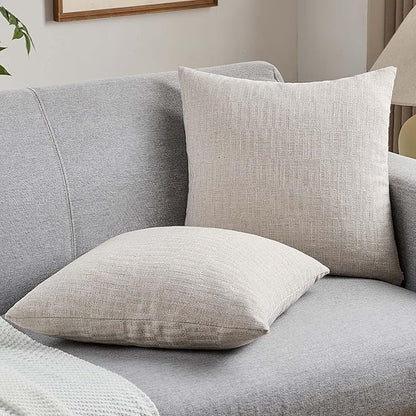 FUTEI Natural Decorative Throw Pillow Covers 24x24 Inch Set of 2,Soft Linen Slub Texture European Cushion Case,Farmhouse Home Decor for Couch Bed Living Room