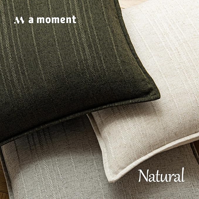 a moment Christmas Linen Pillow Covers Set of 2,Boho Farmhouse Throw Pillowcases Neutral Textured Decorative Covers for Couch Sofa,Soft Linen Blend Accent Case Cushion Home Decor 24"x24"Dark Green