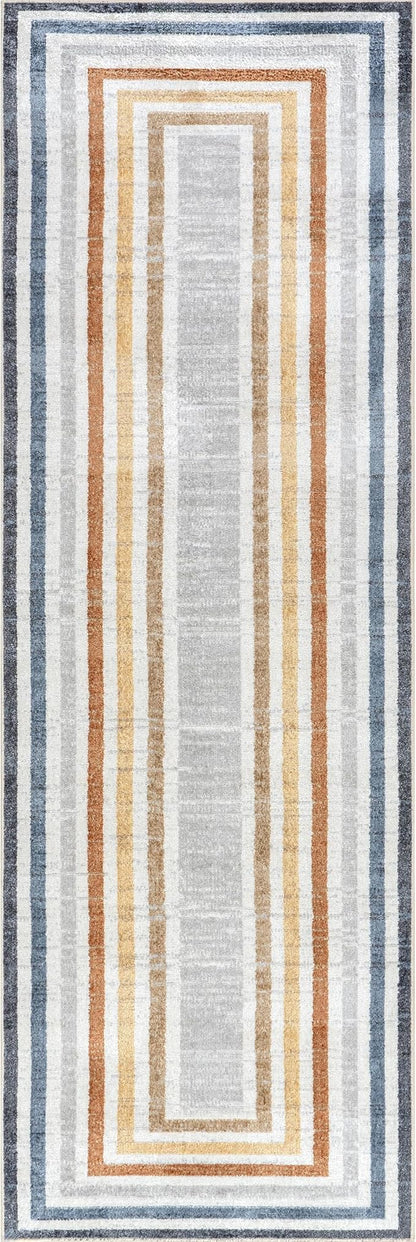 nuLOOM 2'6" x 10' Machine Washable Stain-Resistant Area Rug Low Profile for Living Room, Bedroom, and Dining Room, Alienor Multicolor