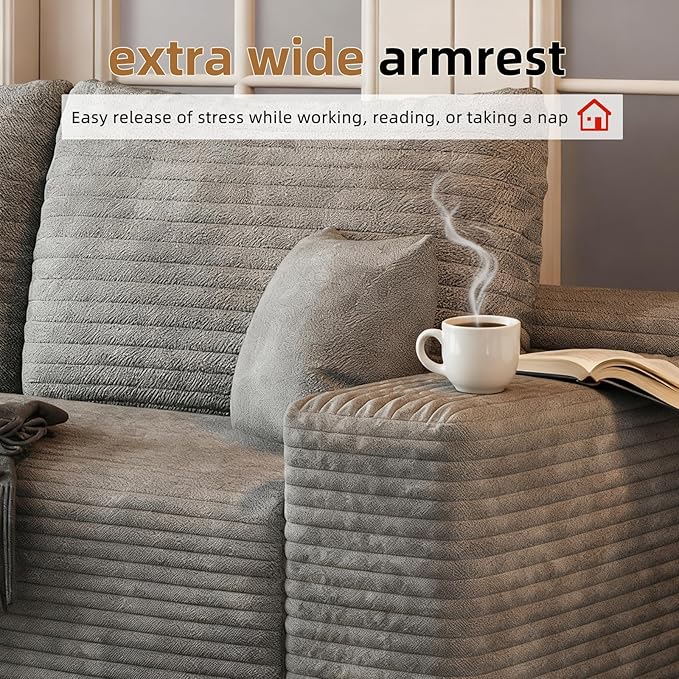 107.5" Cloud Modular Sectional Sofa with L-Shape Chaise, Modern Upholstered Couches for Living Room, Deep Seat Boneless Couch, No Assembly Required, Plush Corduroy Fabric (Grey, Right Facing Chaise)