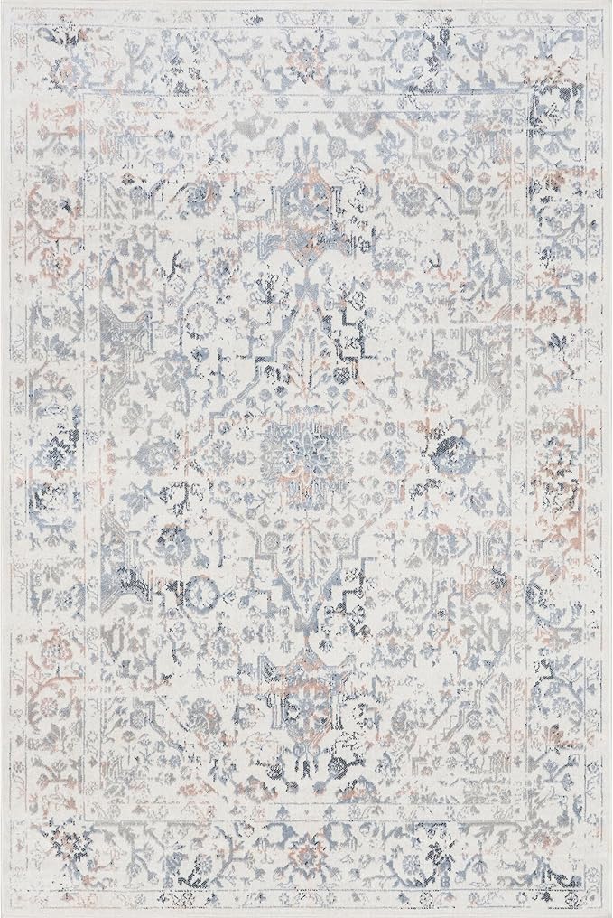 nuLOOM 6' Square Machine Washable Stain-Resistant Area Rug Medium Profile for Living Room, Bedroom, and Dining Room, Everlee Blue