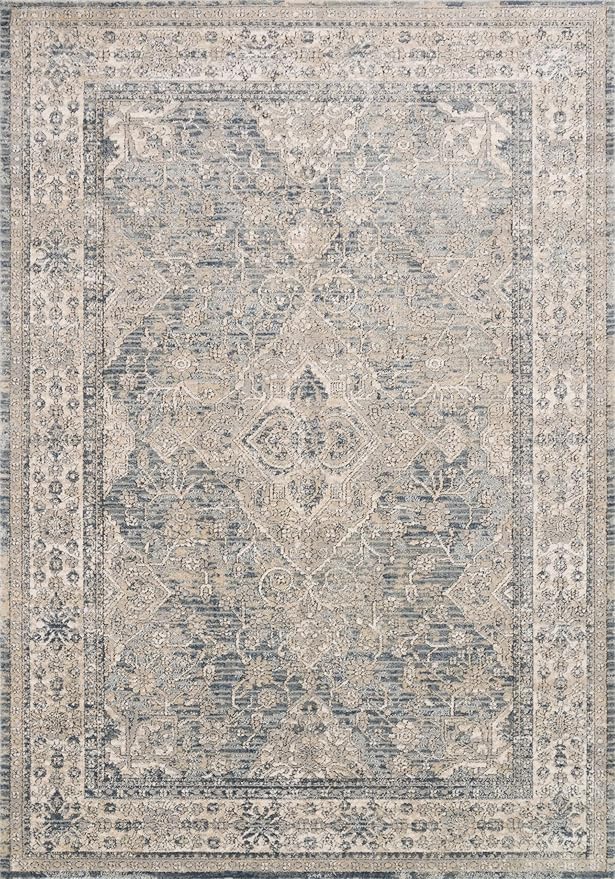 Loloi Teagan Collection TEA-04 Sky/Natural 2'-8" x 10'-6" Runner Rug, Large, Soft Neutral Rug, High-Traffic for Living Room, Bedroom, Home Office, Dining Area