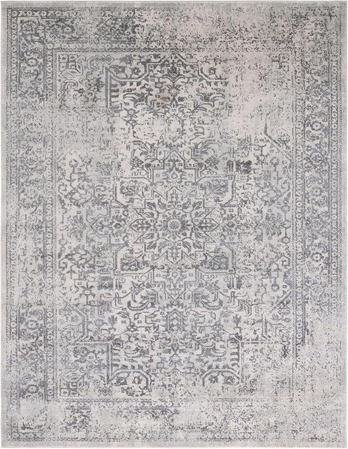 SAFAVIEH Area Rug 11x15 - Evoke Collection - Large - Ivory & Grey, Distressed Design, Non-Shedding & Easy to Clean, Ideal for Living Room, Bedroom, Dining Space (EVK256F)